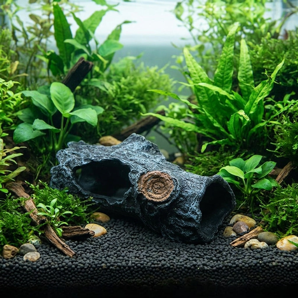 Realistic Driftwood Aquarium Cave Decoration, Large Hollow Tree Trunk Caves and Hides for Aquatic Life, Prawn and Reptiles