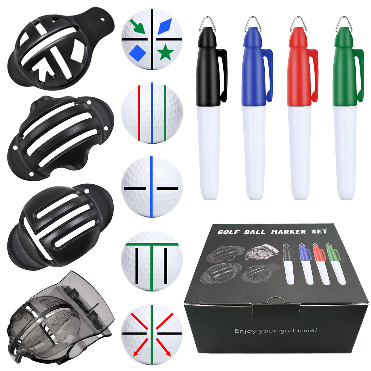 Golf Marker Set with Box, Portable Golf Course Marking Pen Accessories
