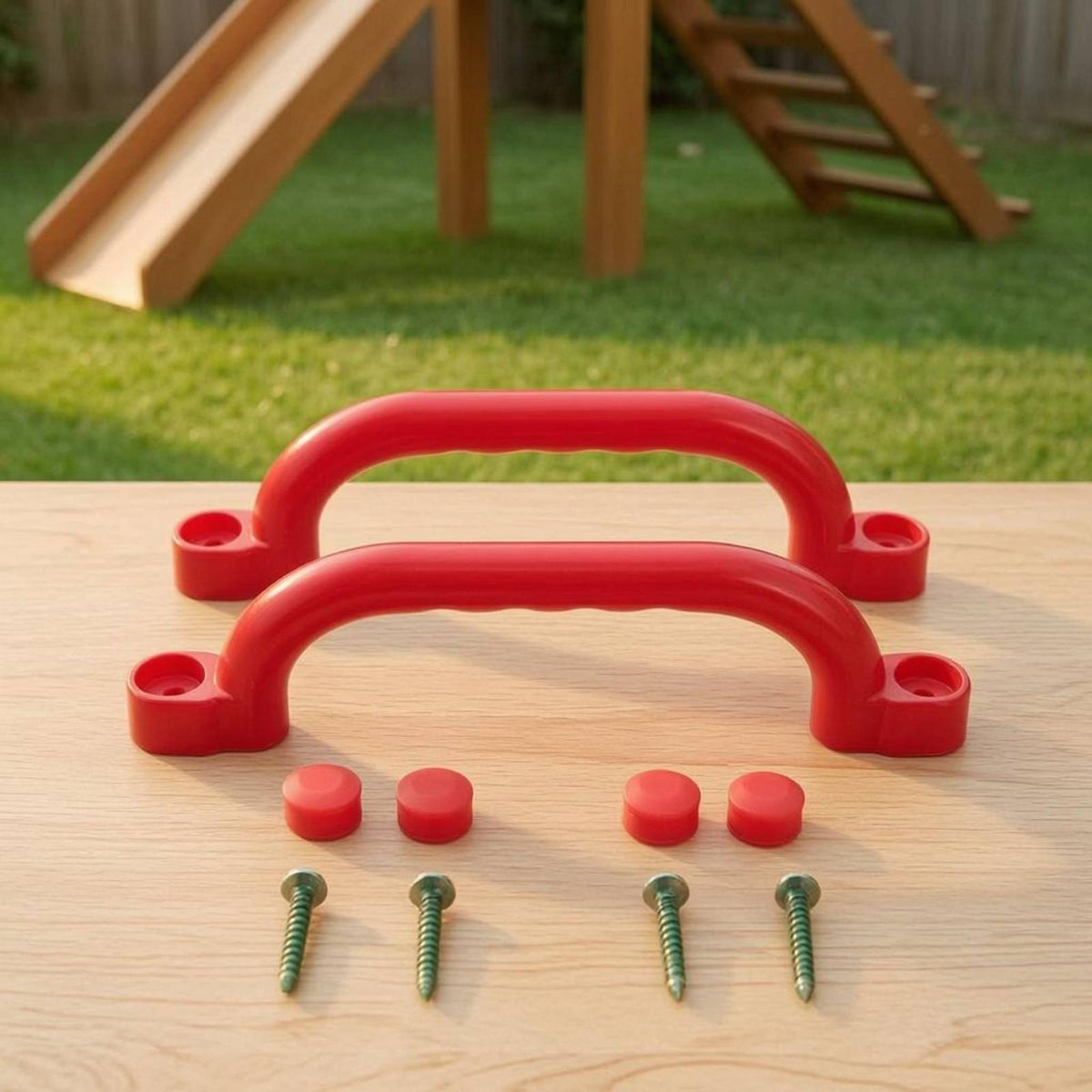 2 Pieces Red Plastic Playground Safety Handle Mounting Hardware Included Slide Handle Easy Installation Kids Hand Grip Non-Slip for Children