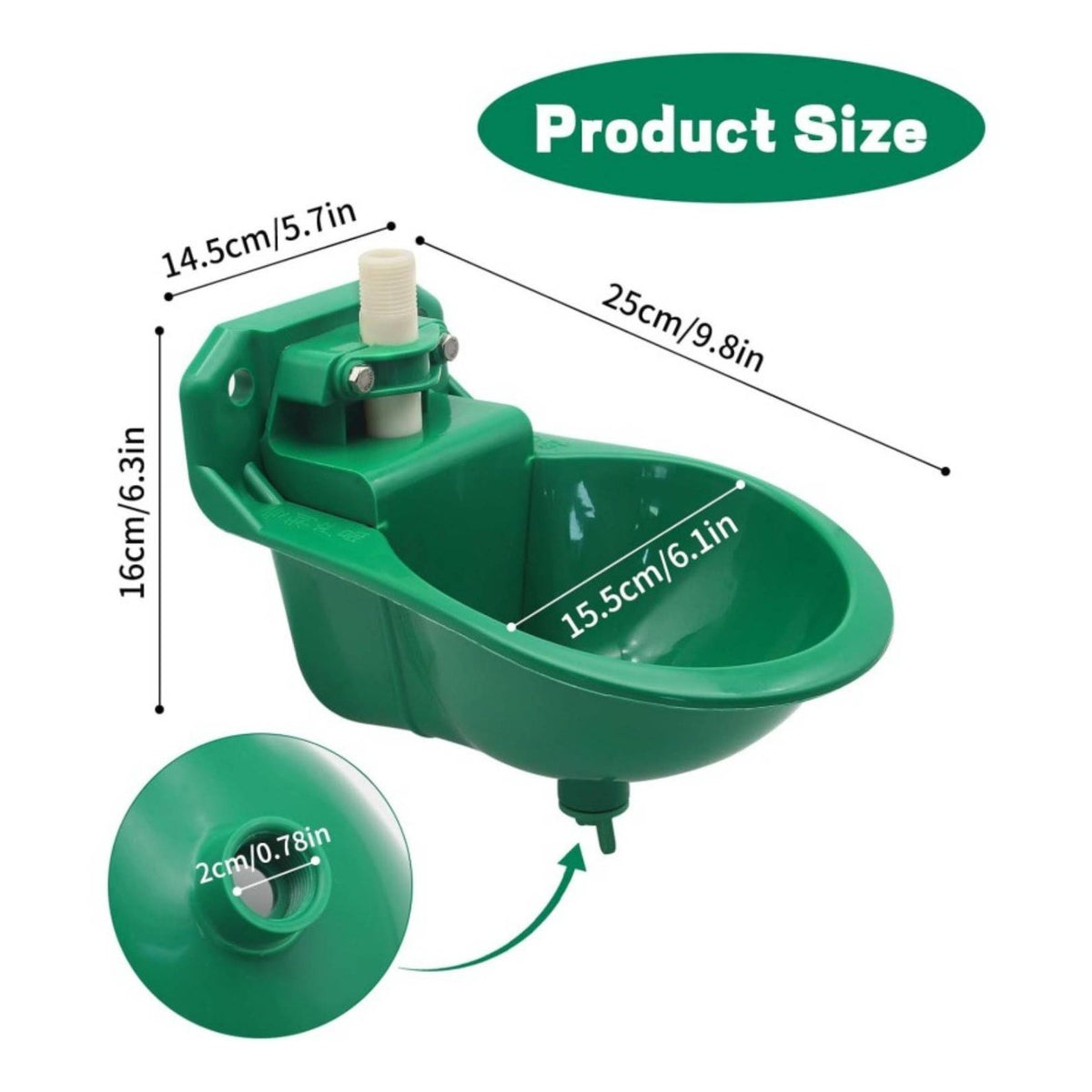 Waterer with Ball Mechanism Compact Water Bowl with Drainage Hole Easy to Clean Wall-Mounted Water Bowl for Livestock, Goats, Barn, Pasture Fence