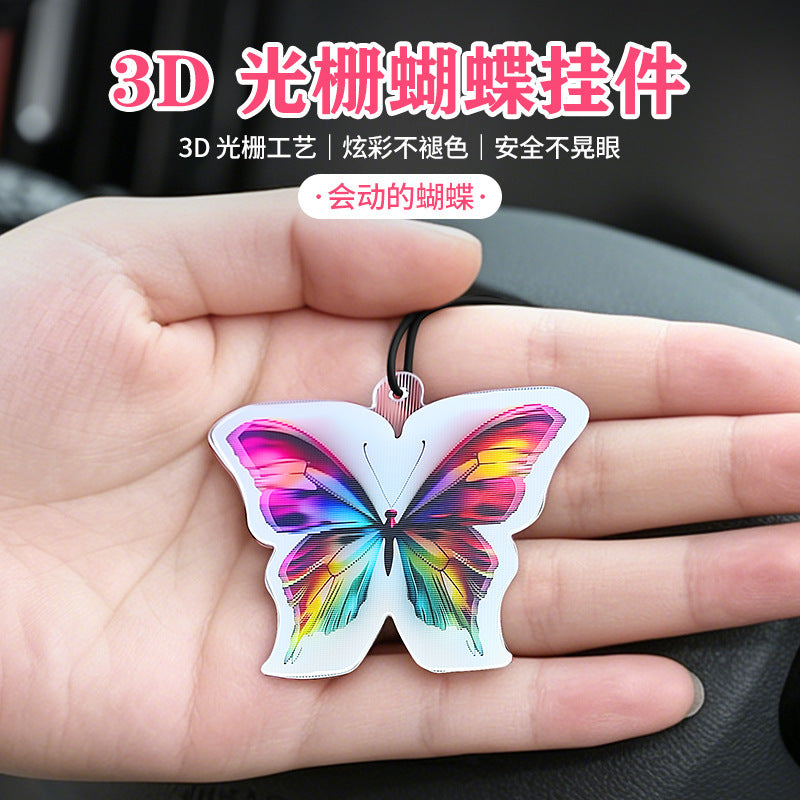 3D Dynamic Grating Butterfly Acrylic Car Hanging Ornament