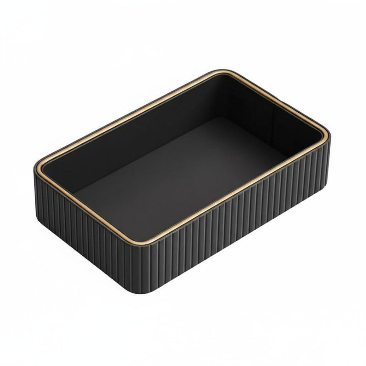 Gold Trim Cosmetic Organizer Light Luxury Style Ribbed Valet Tray Desktop Container for Entryway, Nightstand