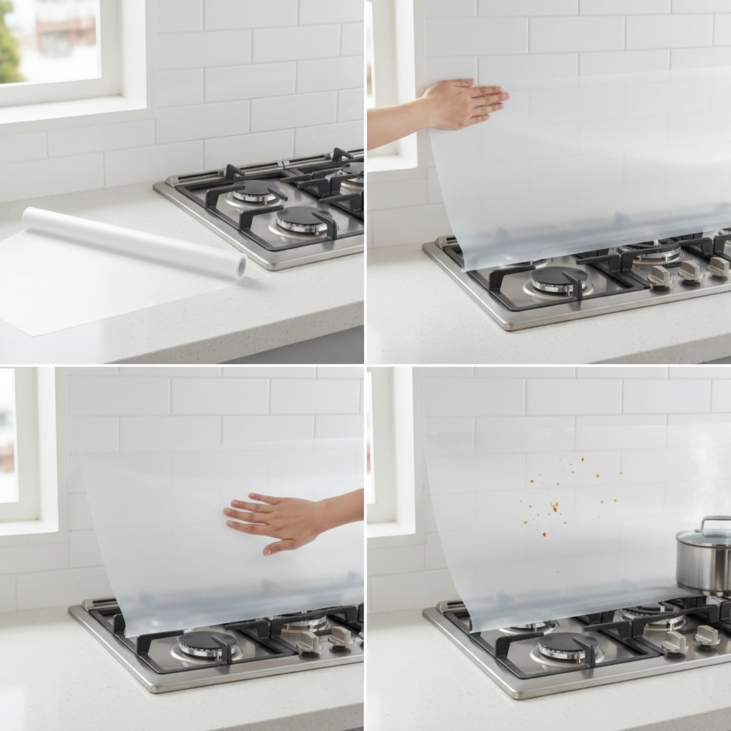 Kitchen Oil-Proof High-Temperature Resistant Wall Stickers for Stove Range Hood Tile, Waterproof & Fireproof Film Wallpaper
