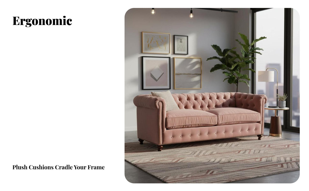 plush fabric Upholstery Button-Tufted Settee timeless Country Country type Living Room Furniture high-resilience Foam padding Fabric Sofa space-saving Footprint for Small Space Dwellers, Interior Designers, Bedroom, Entryway, Reception Area, Hotel Lobby