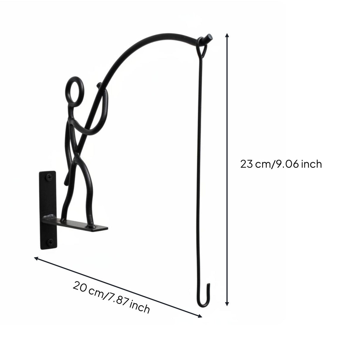 Fishing Man Wall Hook Unique Design Iron Art Wall Hanger Weather Resistant