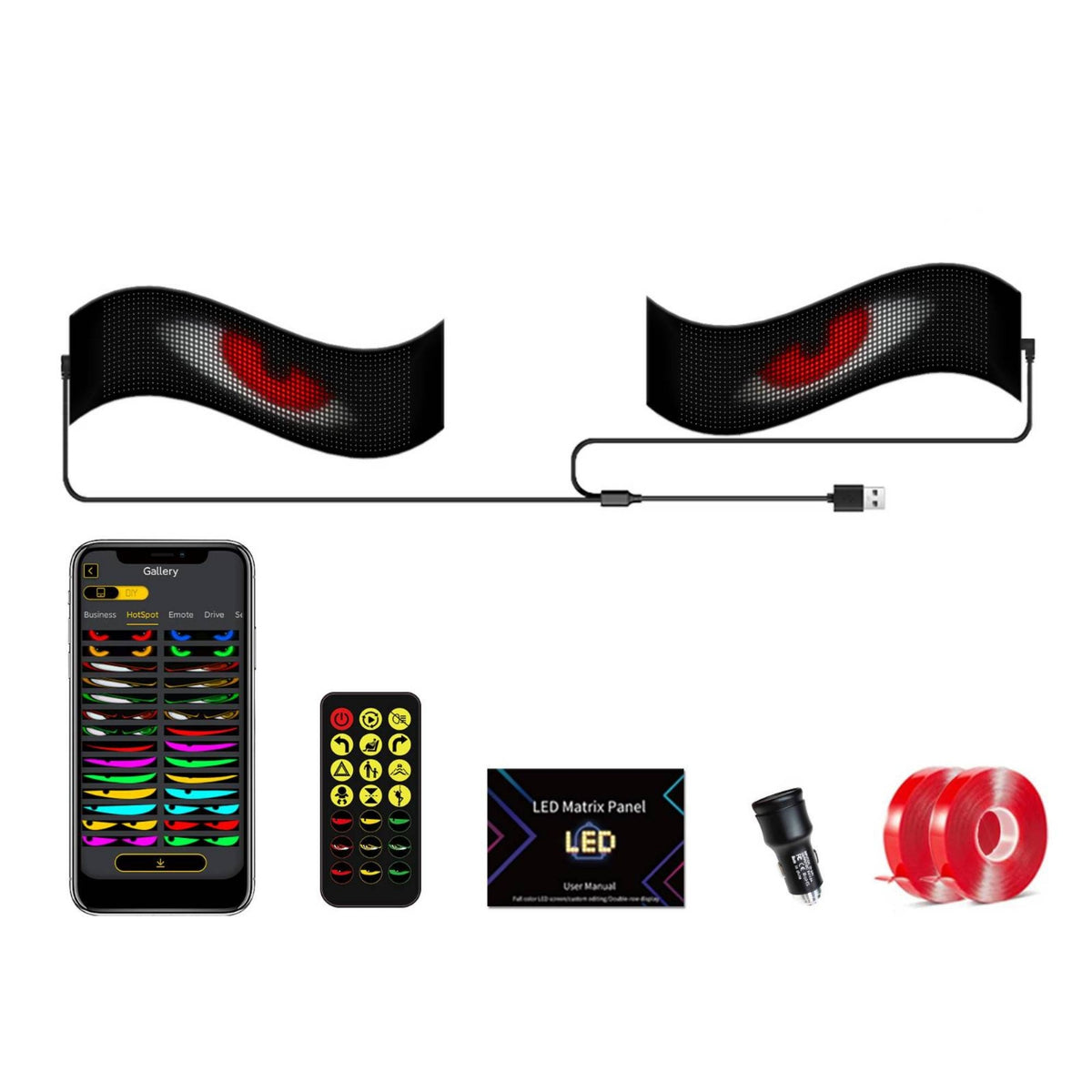 LED Matrix Panel with Wireless Controller Control App-Controlled Car Eye Display Display Flexible LED Panel Curved Devil Eyes