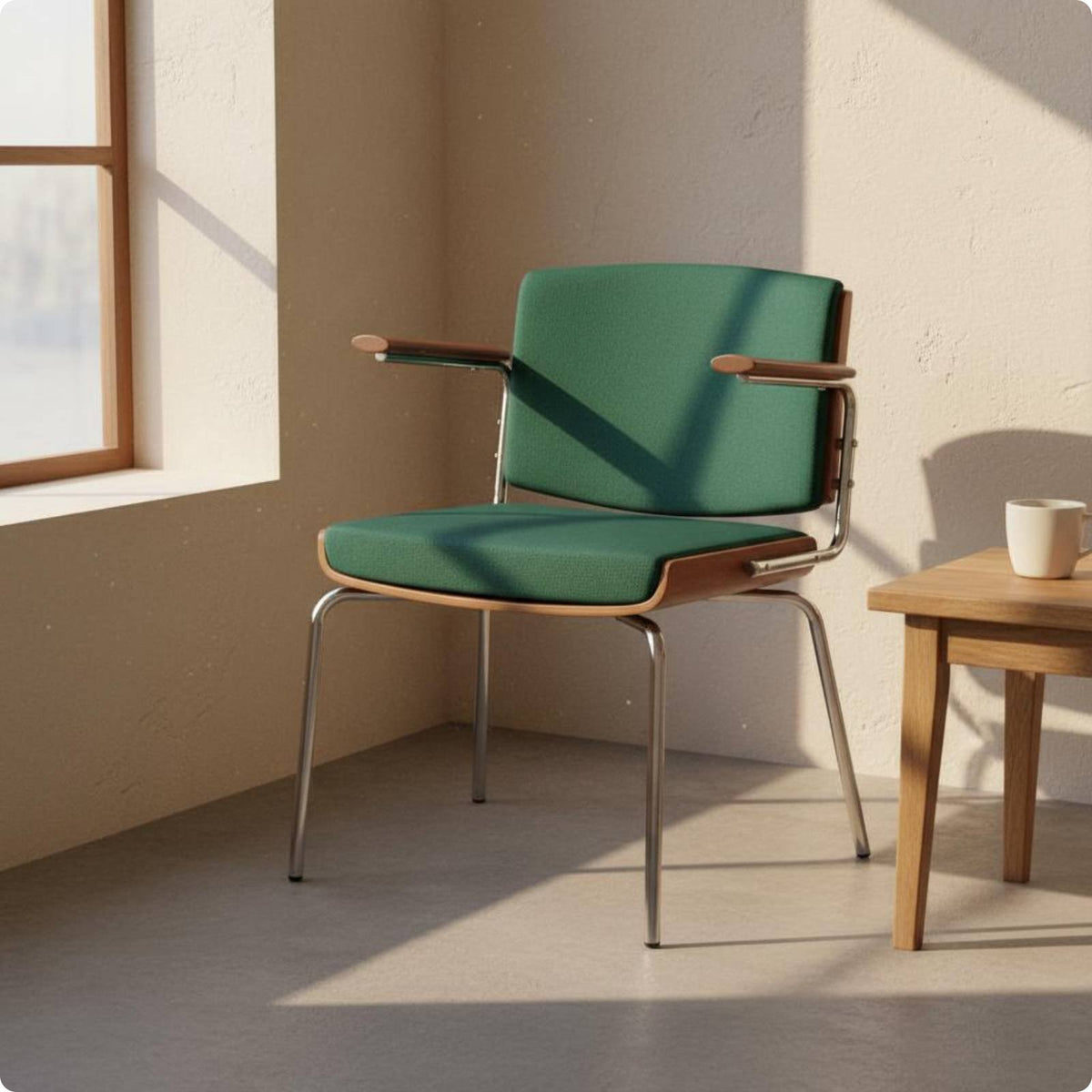 Retro Dining Chair Curved Backrest Wooden Dining Chair Fully Assembled