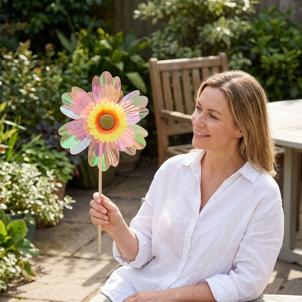 Colorful Sunflower Pinwheel for Kids, Handheld Decorative Wooden Pole, Dazzling Rotating Outdoor Garden Decoration for Kindergarten