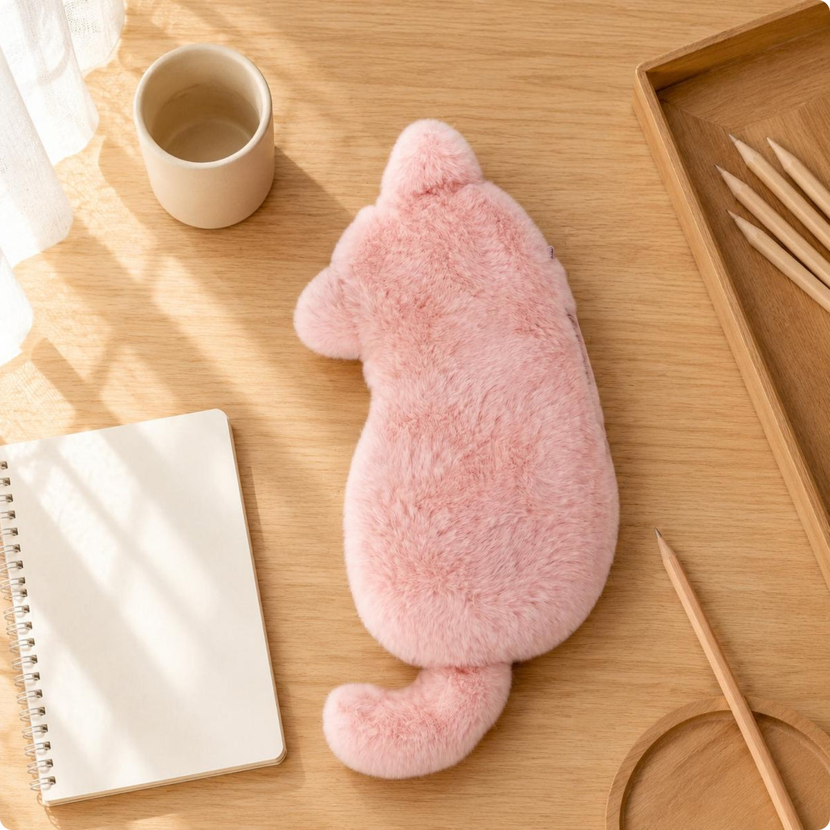 Feline Furry Writing Instrument Case Lightweight Desk Item Soft
