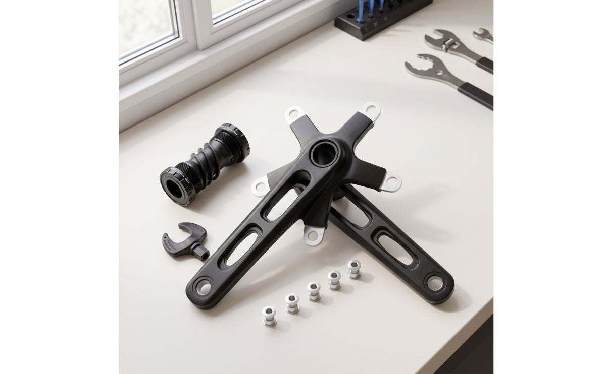 Crank Assembly with Bottom Bracket Aluminum Alloy Crankset with Bottom Bracket Stable Hollow Crankset for Cyclists, Commuters