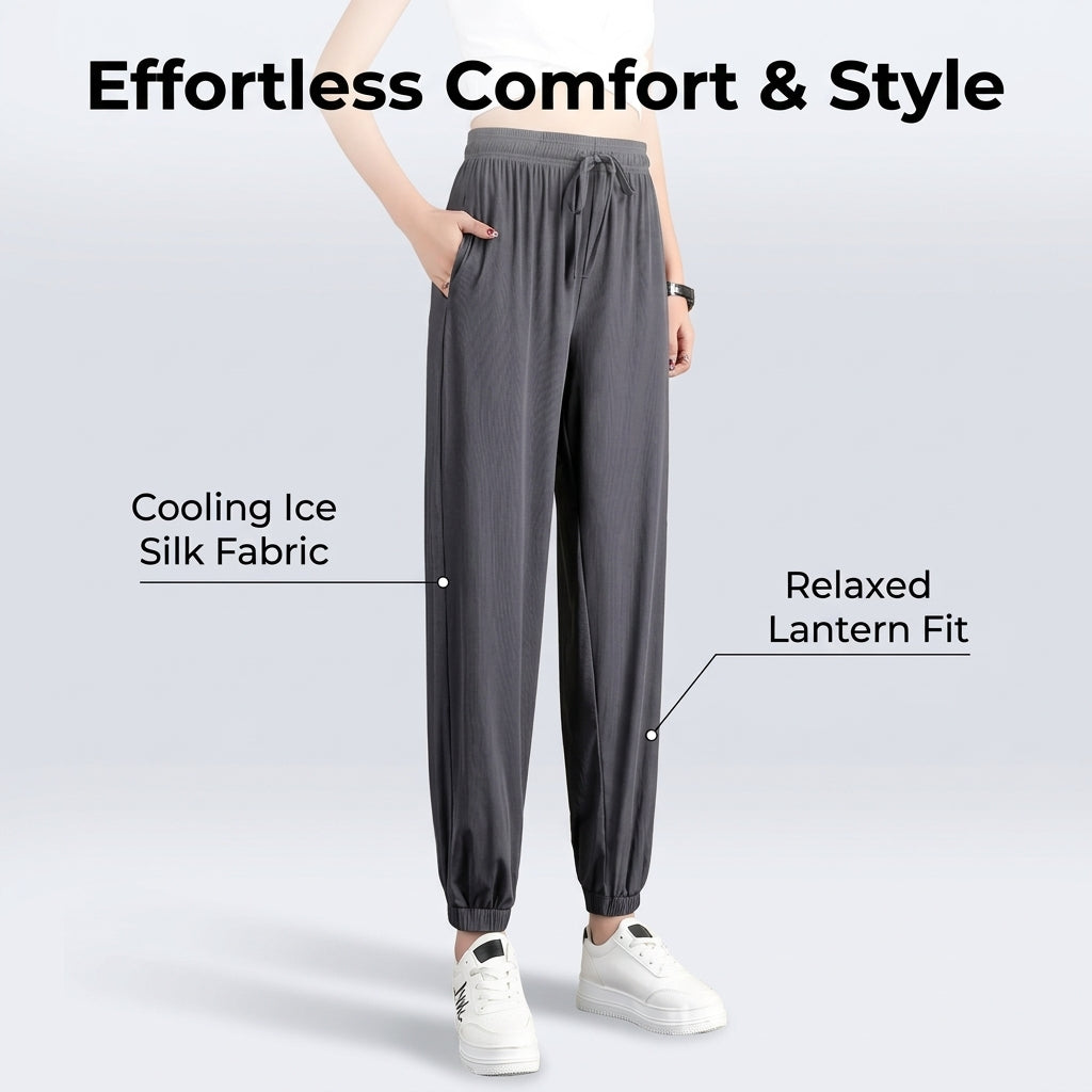 Women's Clothing Harem Pants Joggers with Tapered Ankle Cuffs, Ice Silk Polyester Material for Cooling Summer Gym Wear