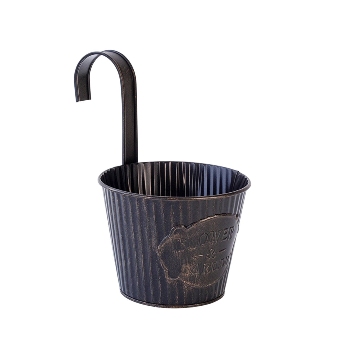Hanging Planter Pot Distressed Metal Hanging Pot Ribbed for Fence, Gardeners