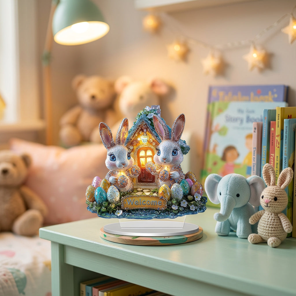 Bunny Table Sign, 2D Easter Table Decor Spring Bunny Figurine for Office Home Party Decoration