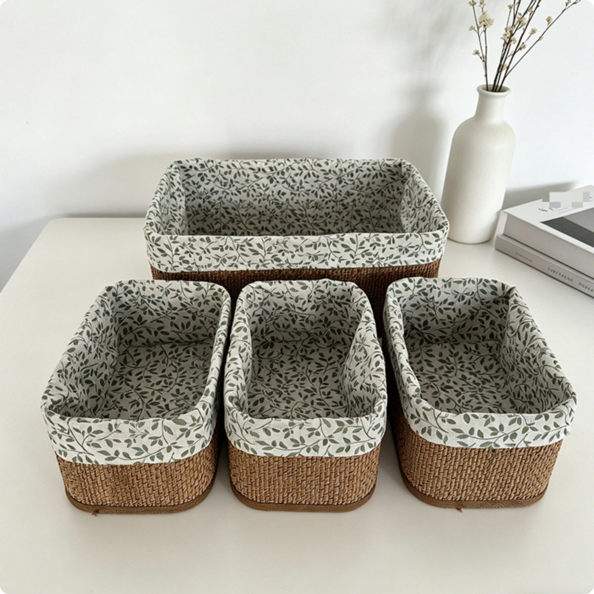 Woven Laundry Basket Rustic Design Rectangular Hamper Carrying Handles