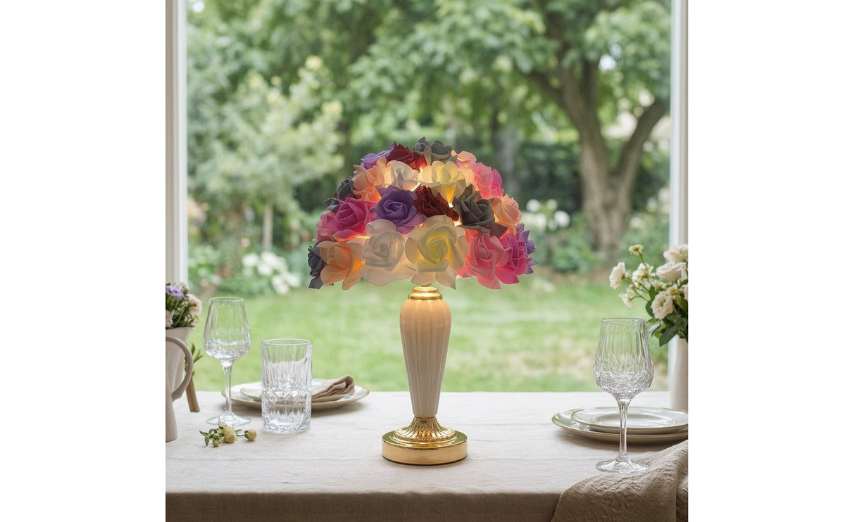 Floral Lamp with Flower Shade Multi-Colored Lamp with Flower Lampshade Multicolor Decorative for Bedroom, Nightstand, Wedding