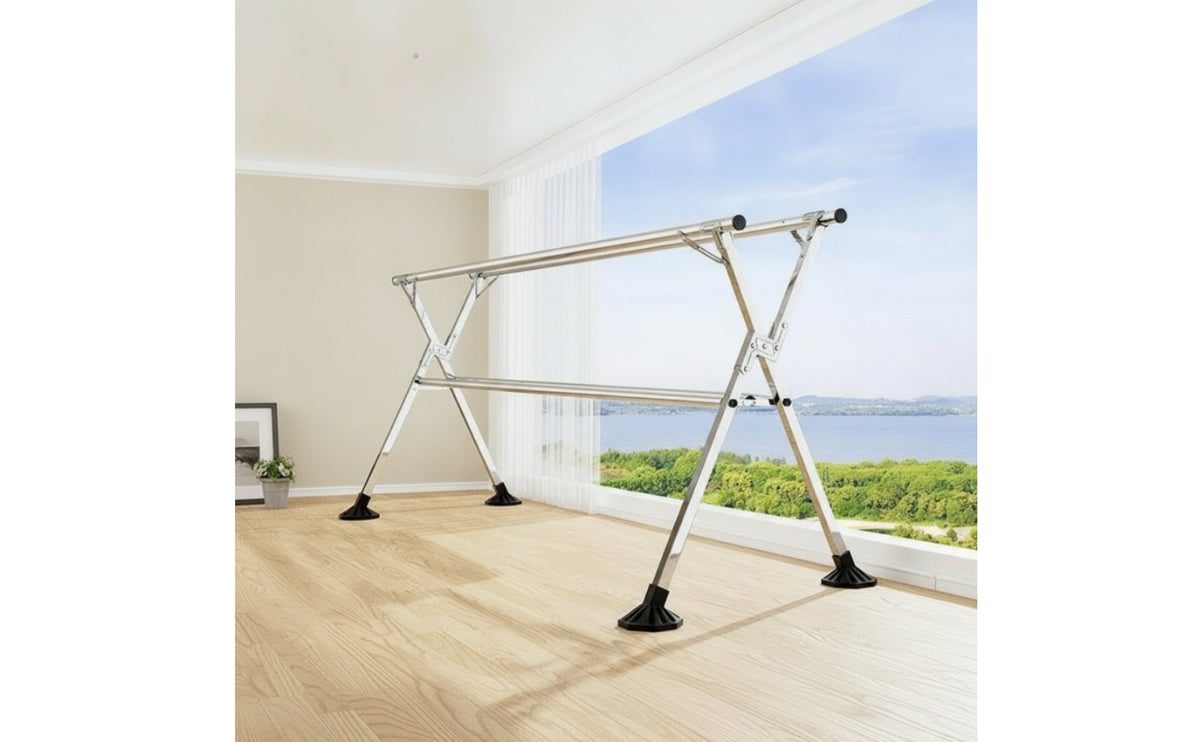 Double-Rod Clothes Drying Rack Freestanding Clothing Drying Rack Wind-Resistant Space-Saving for Balcony, Patio