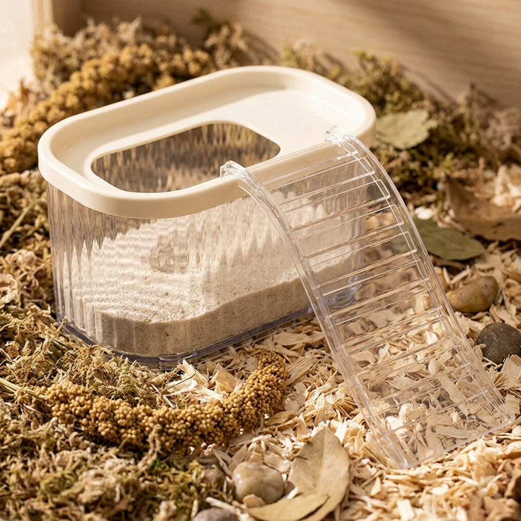 Transparent Hamster Bath and Hamster Sand Bath, Large Hamster Dig Box with Long Ladder and Splash Guard, Digging House for Guinea Pigs