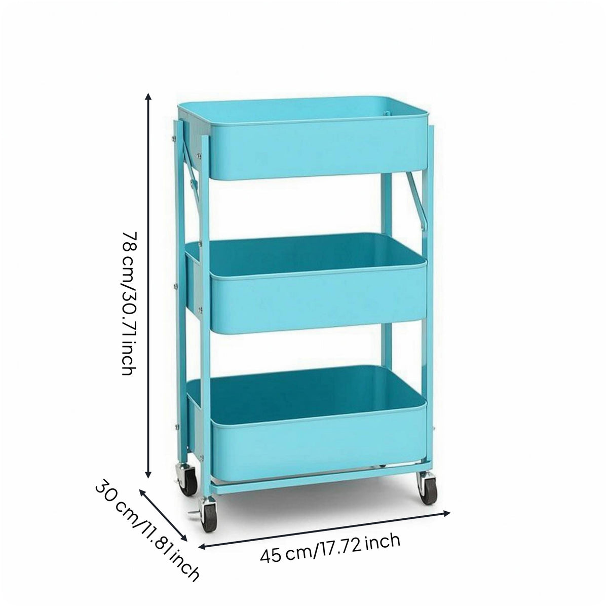 Rolling Cart with Mesh Baskets Space-Saving 3-Tier Rolling Cart Compact Portable for Students, Kitchen, Bedroom