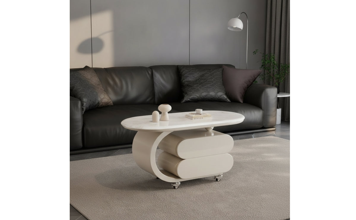 Oval Table Practical Wheeled Coffee Table Movable Furniture for Living Room, Lounge, Reading Corner