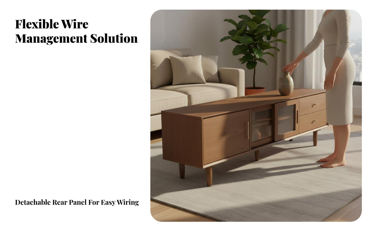 Integrated Storage Woven-Front media Unit centurycentury-century-modern modern design Modern Design TV Stand Sliding Doors Media Console for Homeowners, Families, Renters, Living Room, Bedroom, Office