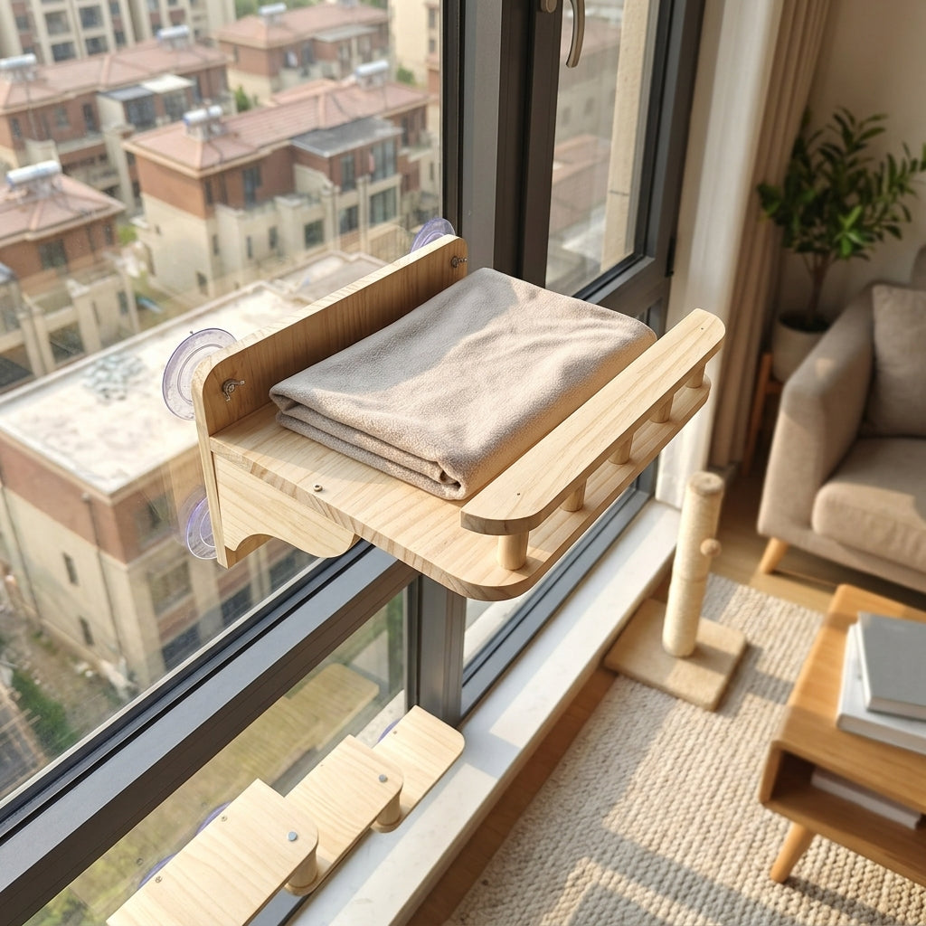 5-Tier Hanging Cat Shelf with Hammock, Sisal Rope Climbing Perch for Glass Mounting, Strong Suction Cup Window Seat for Smooth Wall and Tile
