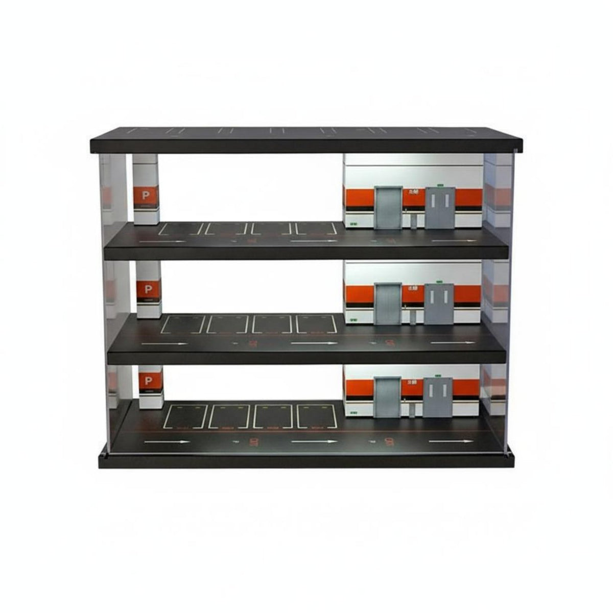 1:64 Scale Parking Lot Model LED Lighted Model Car Garage Easy Assembly Showcase Display Case for Hobbyists, Man Cave