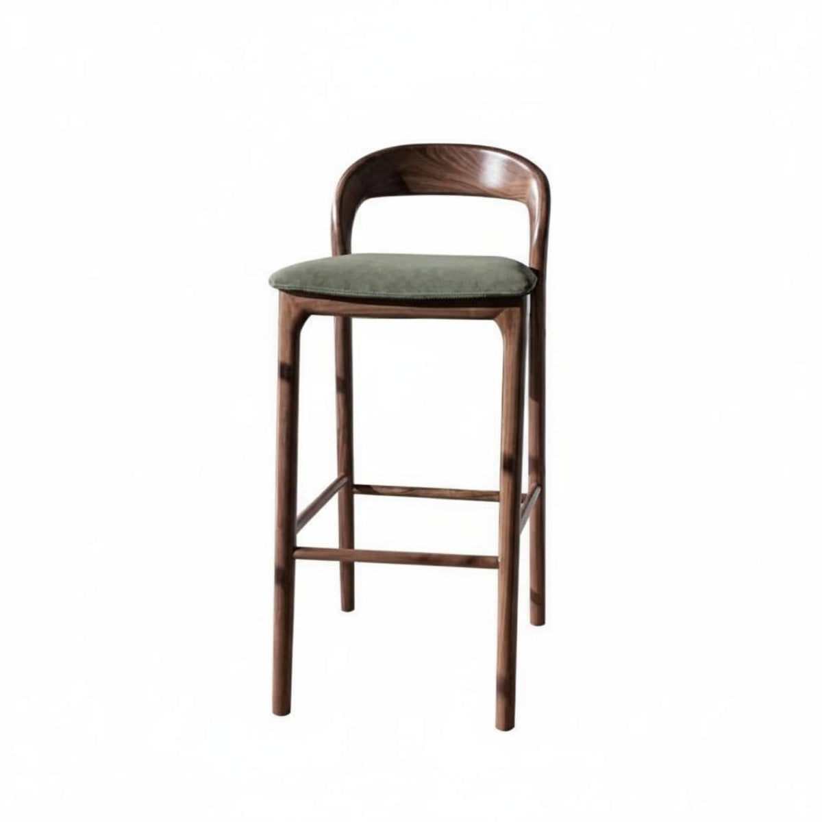 Minimalist Design Upholstered Low-Back Bar Stool Elegant Shape Counter Chair Built-in Footrest Tall Seating Comfortable Seat for Homeowners, Business Owners, Couples, Cafe, Kitchen Island, Reception Area, Cafe