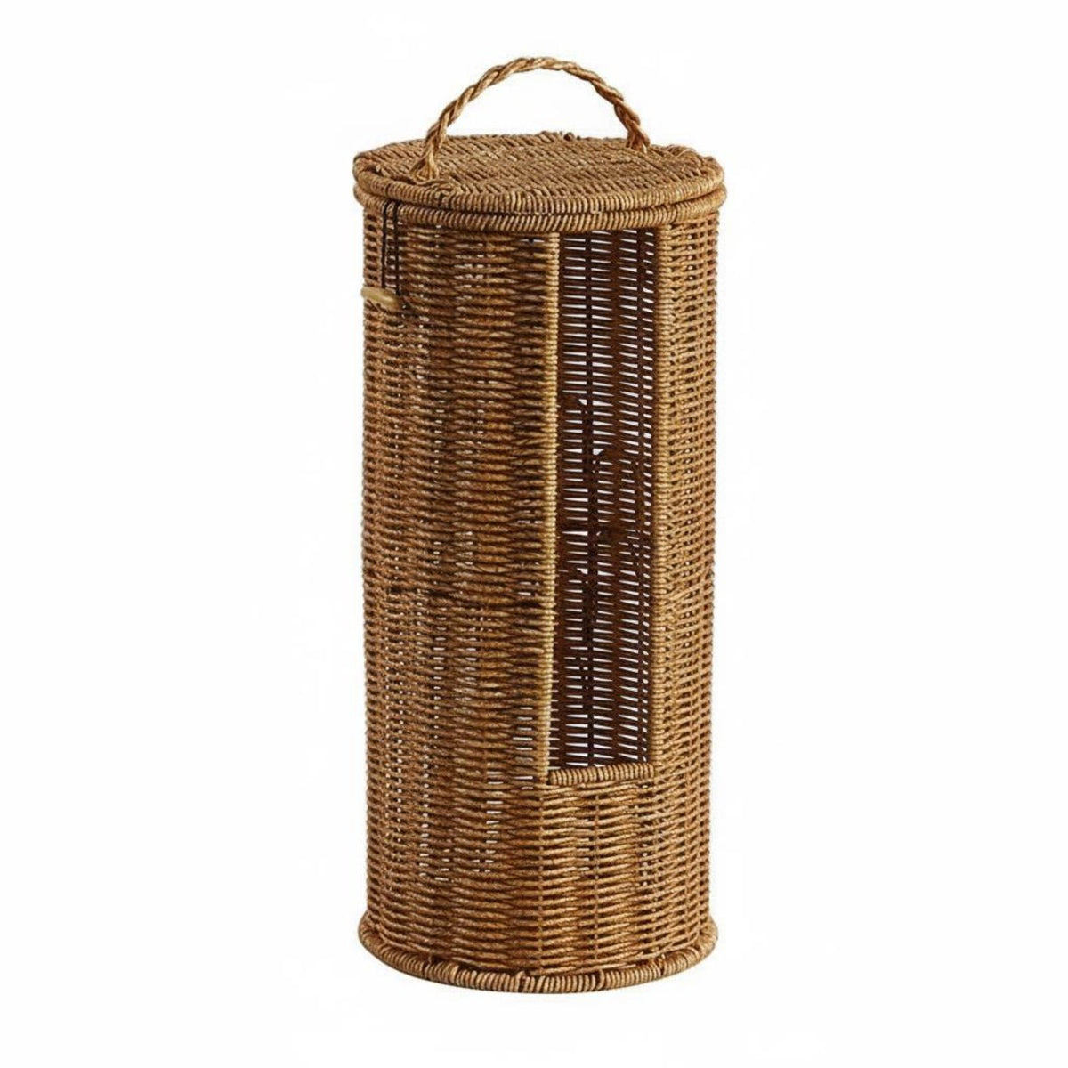 Rattan Design Toilet Paper Holder Debris-Protected Resistant Toilet Paper Holder Basket Cylindrical Towel Storage Bin