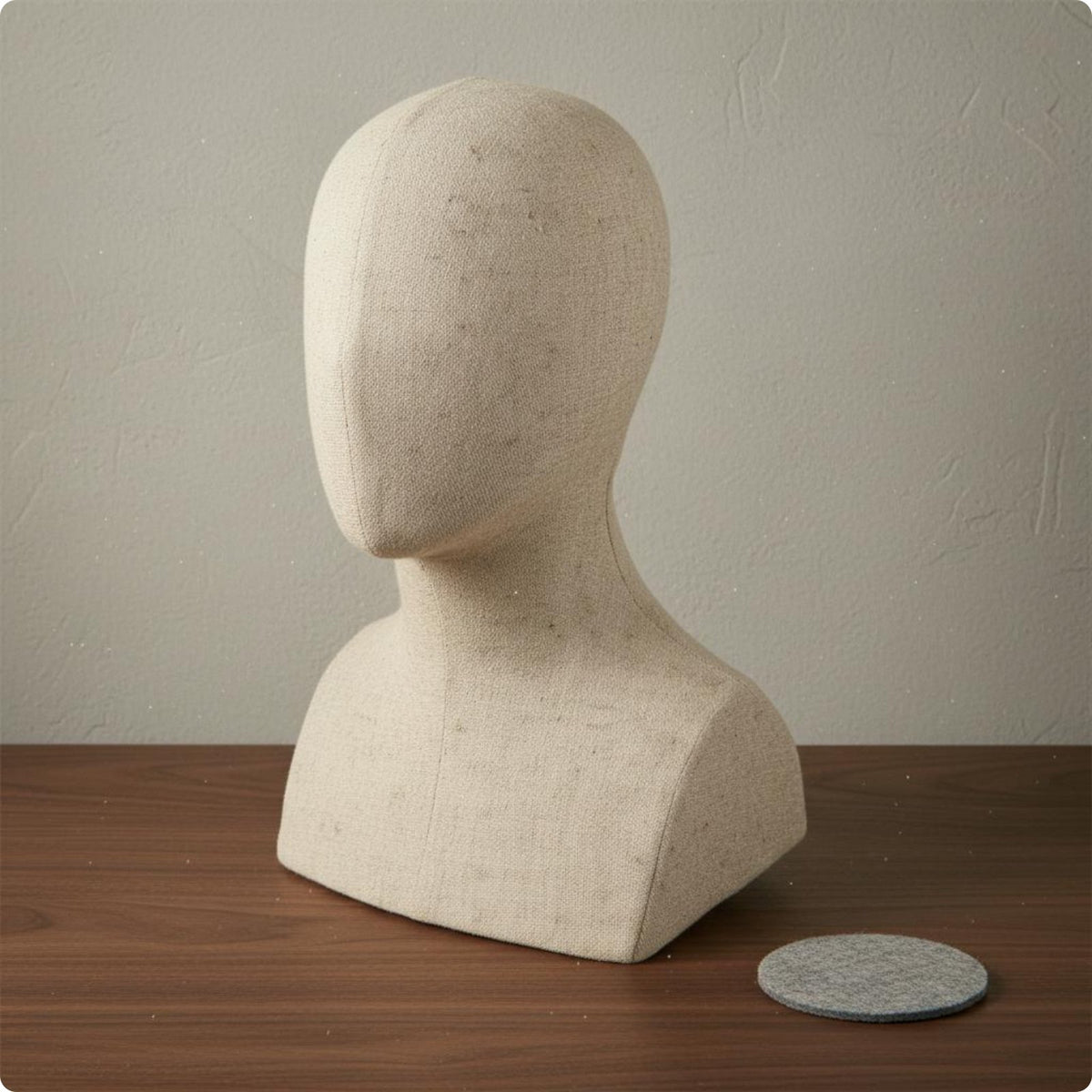 Wood Look Mannequin Head Lightweight Fiberglass Male Mannequin Head Stable Base