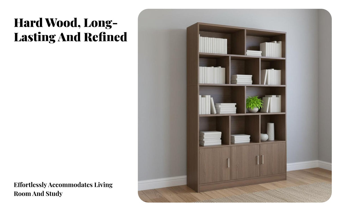 Solid Wood Floor Standing Bookcase Large Capacity Floor Standing Display Cabinet Versatile Multi-Compartment Display Shelf Long-Lasting Material for Homeowners, Students, Office Workers, Living Room, Bedroom, Dormitory