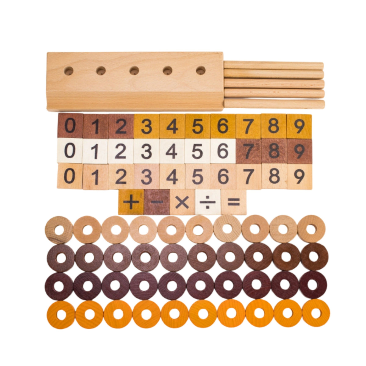 Arithmetic Symbols Montessori Number Toy Wooden Number Counter Wooden Math Board Hand-Eye Coordination for Preschoolers, Young Children