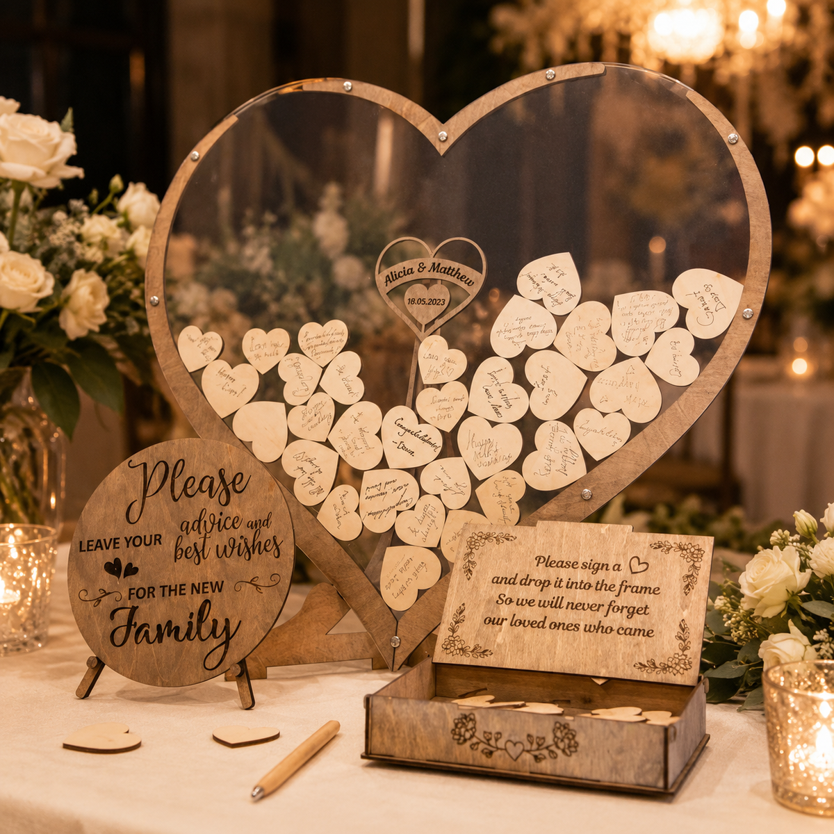 Welcome Space Reception Sign, Wedding Frame, Heart-shaped, Silk Flower Decoration, Wedding Reception Venue