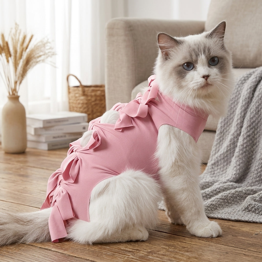 Post-Surgery Cat Clothing, Sleeveless Tie Closure Recovery Suit Cats, Unisex Anti-Licking Suit Post Abdominal Surgery with Adjustable Strap Suit