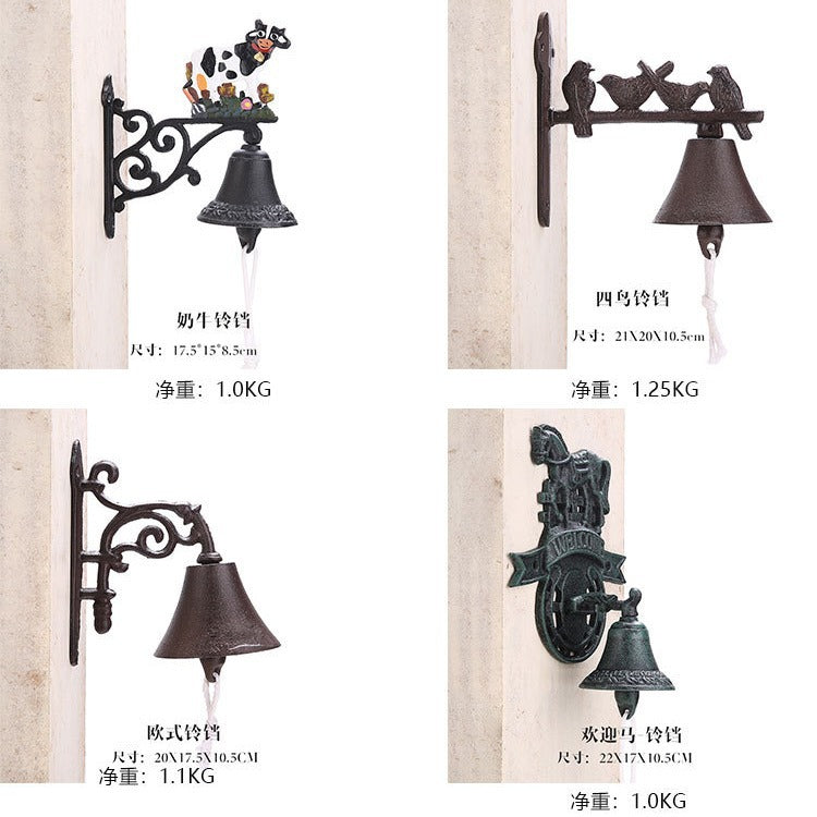 American Country Cast Iron Bell, Hand Bell, Retro Decorative Doorbell for Courtyard and Garden