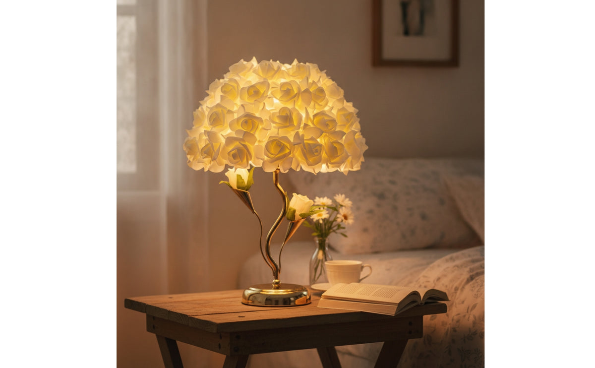 Floral Rose Flower Table Lamp Warm Light Rose Flower Lamp Decorative Romantic for Bedroom, Bedside, Living Room, Wedding