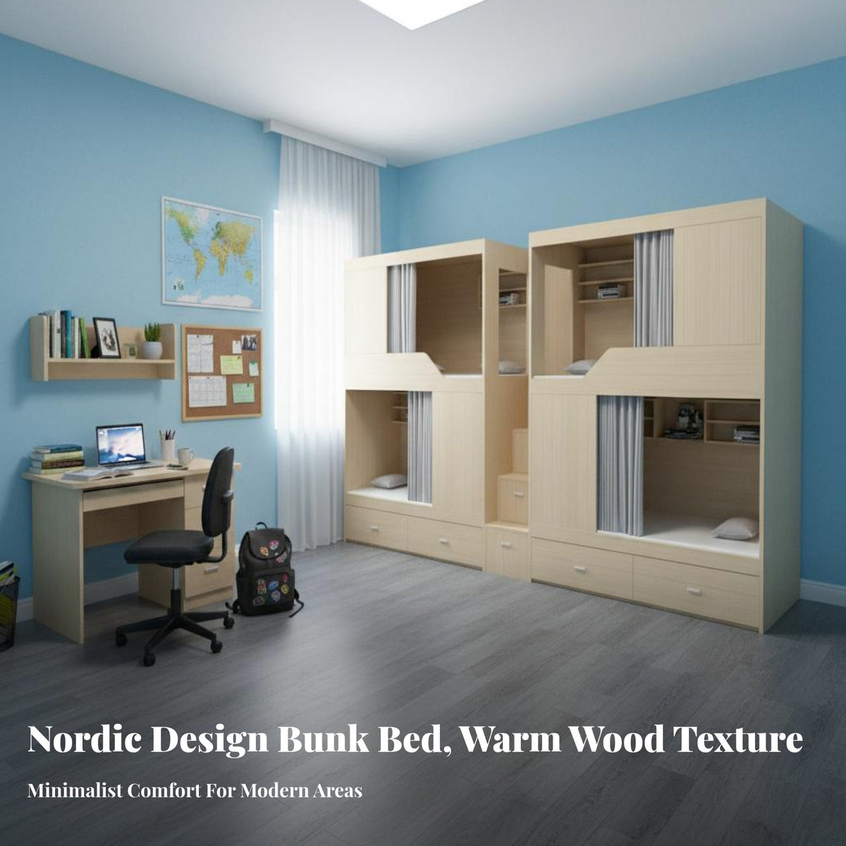 Capsule Bunk Bed Guardrail Hostel Bed with Ladder Space-Saving Bedroom Furniture for Students, Children, Hotel, Shared Rooms, Apartment