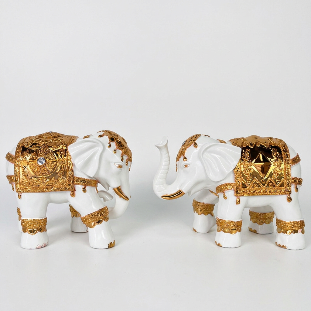 Elephant Ornament Statue Resin Collectible, Gold Elephant Figurine for Living Room, Synthetic Resin Animal Sculpture Set, Eur