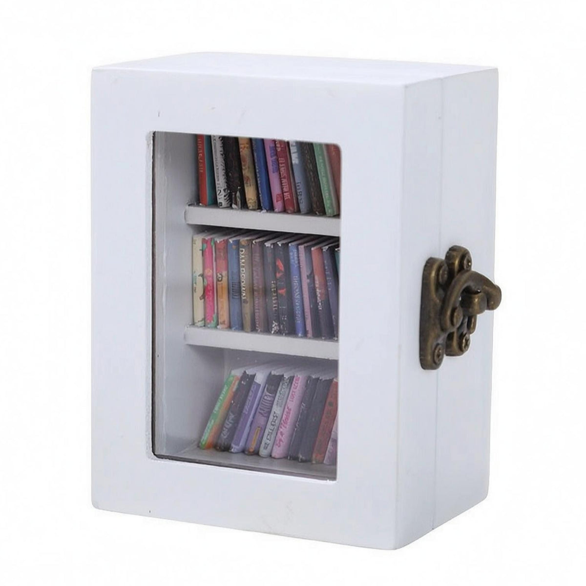 Wooden Bookshelf Ornament Three Shelves Mini Bookshelf Cabinet Clear Window