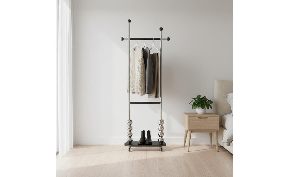 Multi-Functional Rolling Garment Rack with Shelves Stainless Steel Frame Freestanding Coat and Hat Rack Household Storage for Entryway