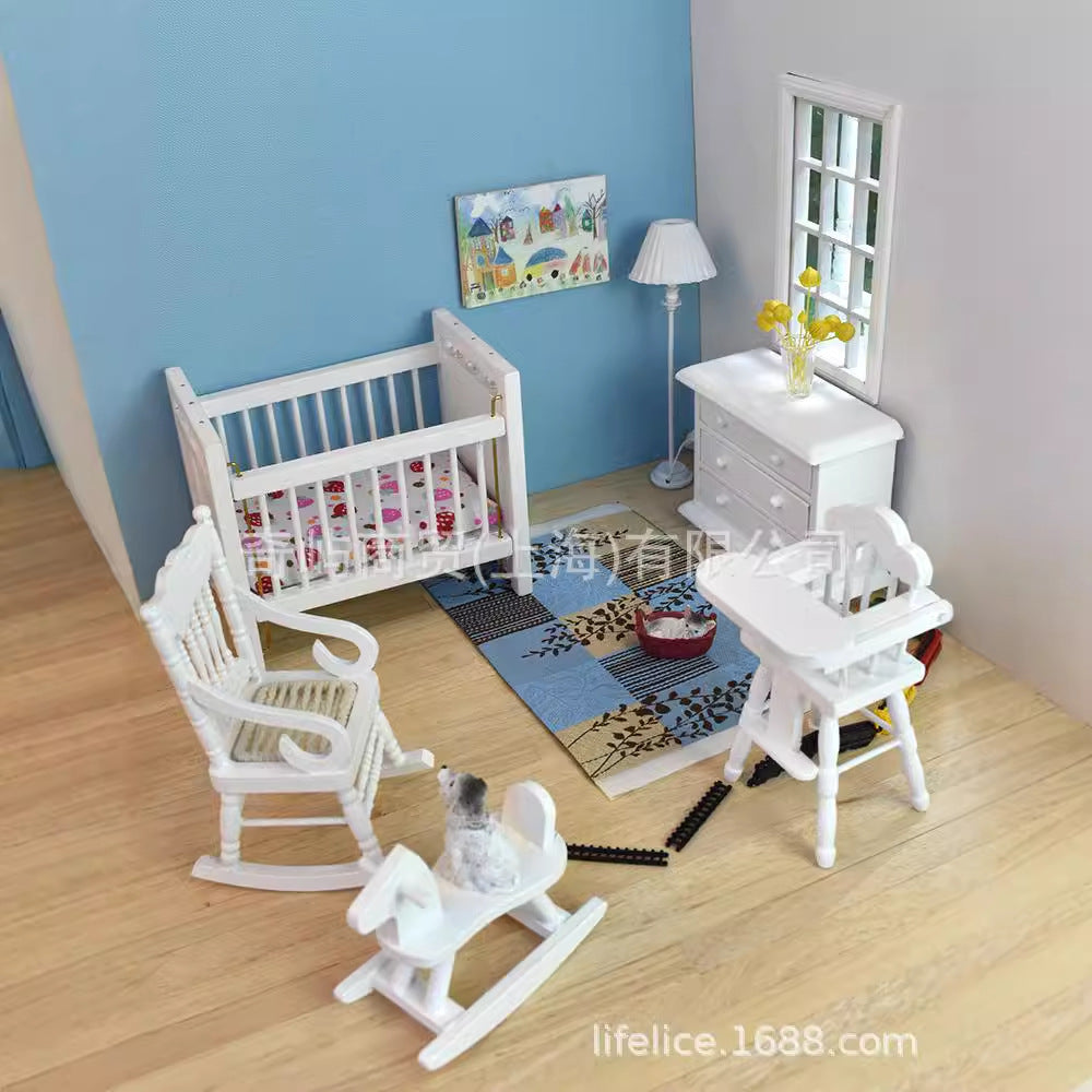 1:12 Scale Dollhouse Mini Wooden Bedroom Furniture Set for BJD Dollhouse Children's Room