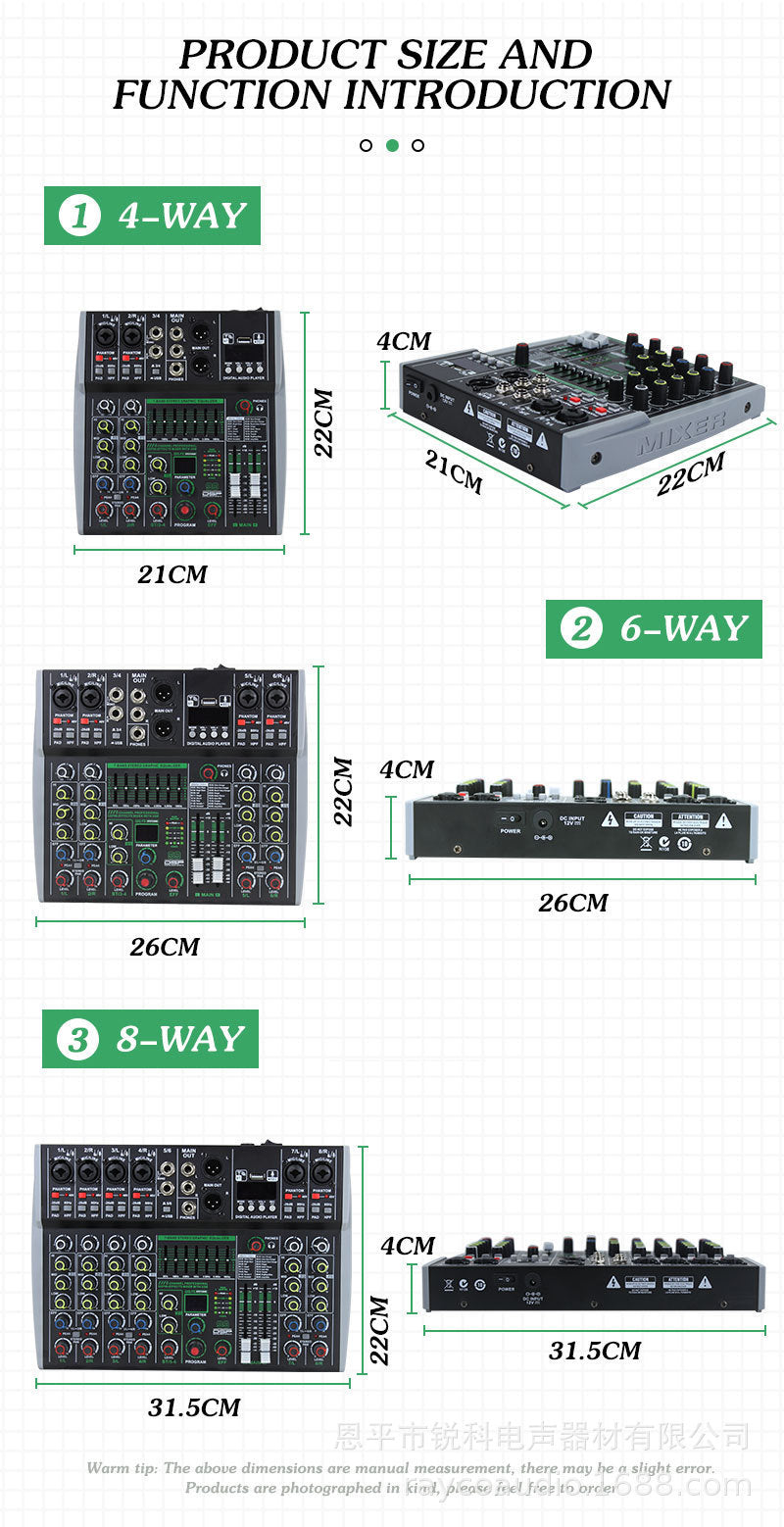 Professional 4/6/8-Channel Mixing Console with Bluetooth, 16 DSP Effects, MP3 Player, Recording, EU Plug
