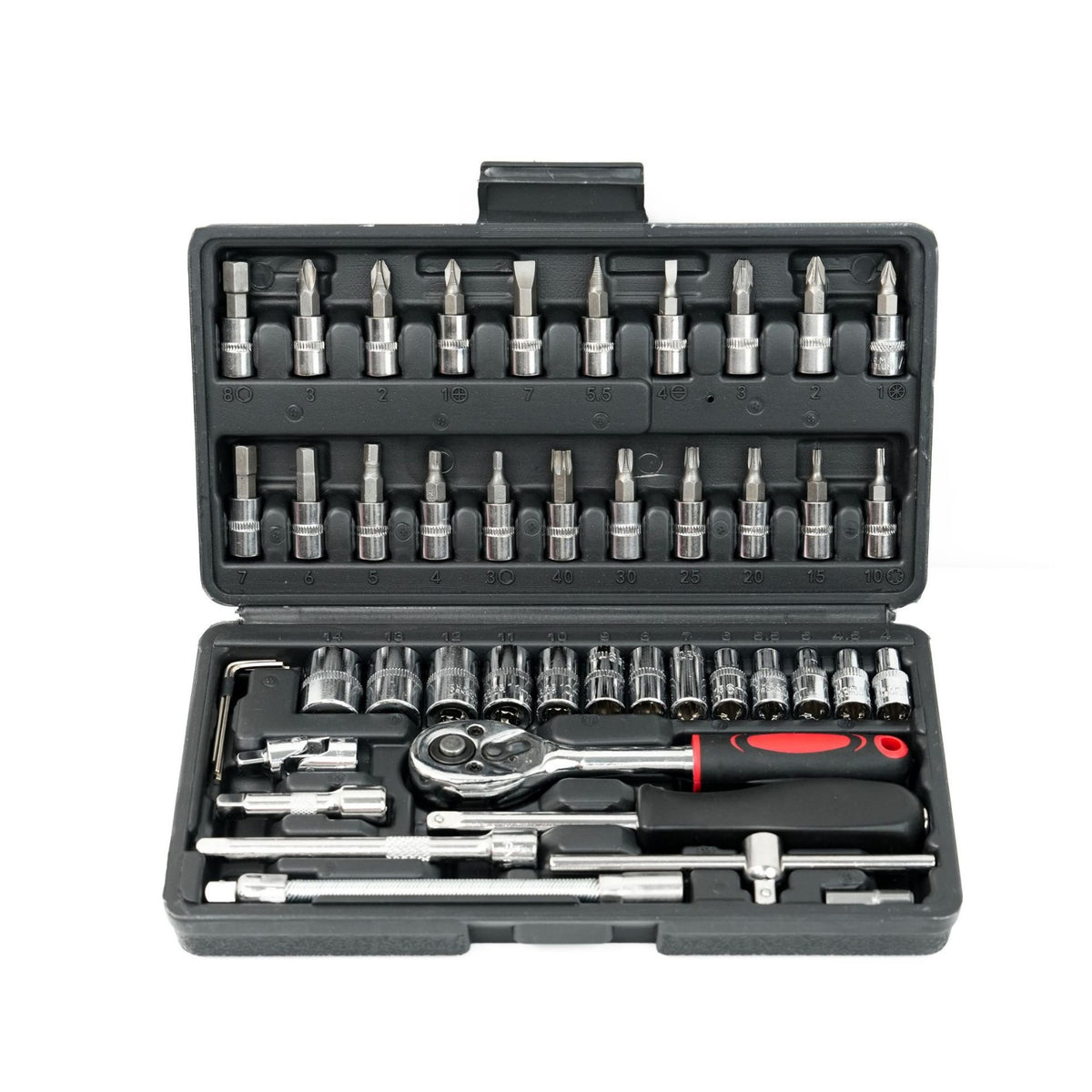 46 Pieces Easy to Carry Ratchet Socket Wrench Toolkit Versatile Socket Wrench Set with Case Complete Ratchet Set with Case Sturdy for Mechanics, Garage, Roadside Emergency