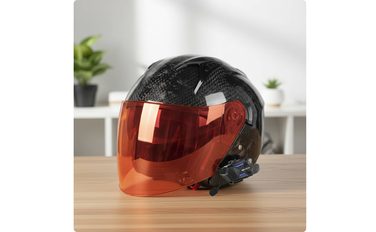 Carbon-Fiber Look 3/4 | Glossy, Helmet with communication system, for Daily Commuting
