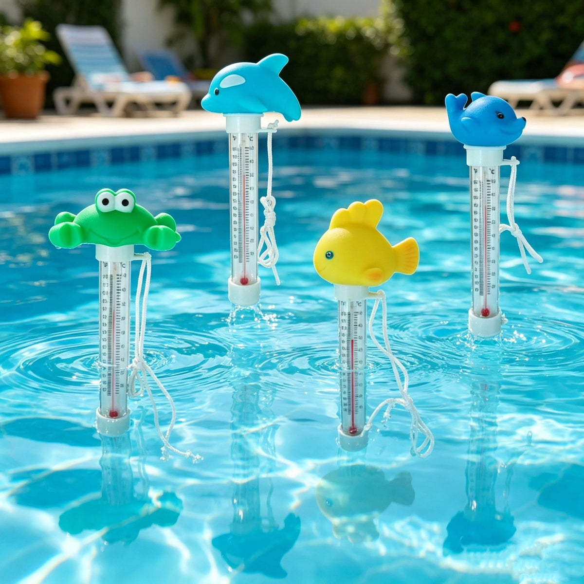 Cartoon Animal Floating Pool Thermometer with Lanyard