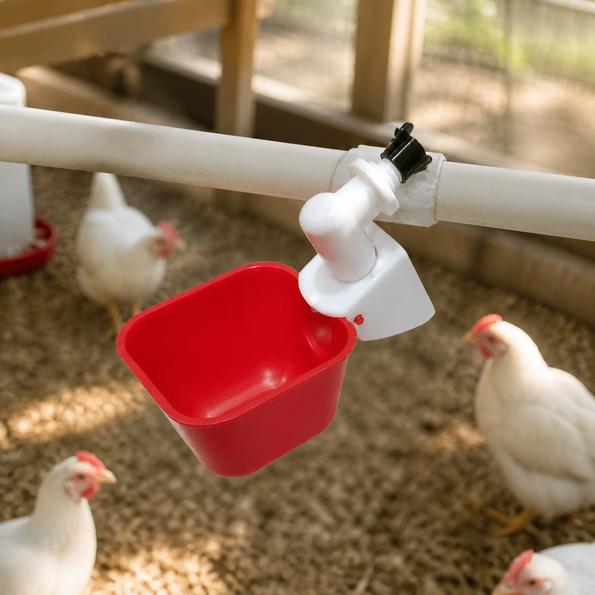 Automatic Chicken Water Dispenser, Pipe-Mount Poultry Watering Cups, Heavy-Duty 108mm Square for Duck, Goose, Quail