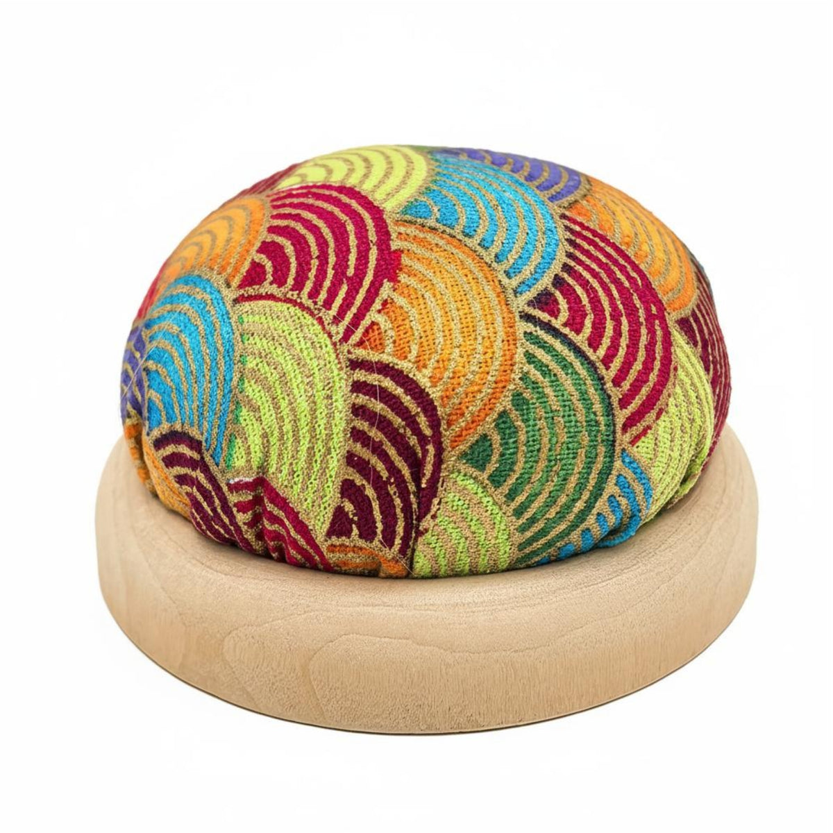 Fabric-covered Pincushion Woven Top Wooden Padded Base Half-round Compact Design Sewing Organizer Soft Feel Suitable for Hand Sewing Craft Room