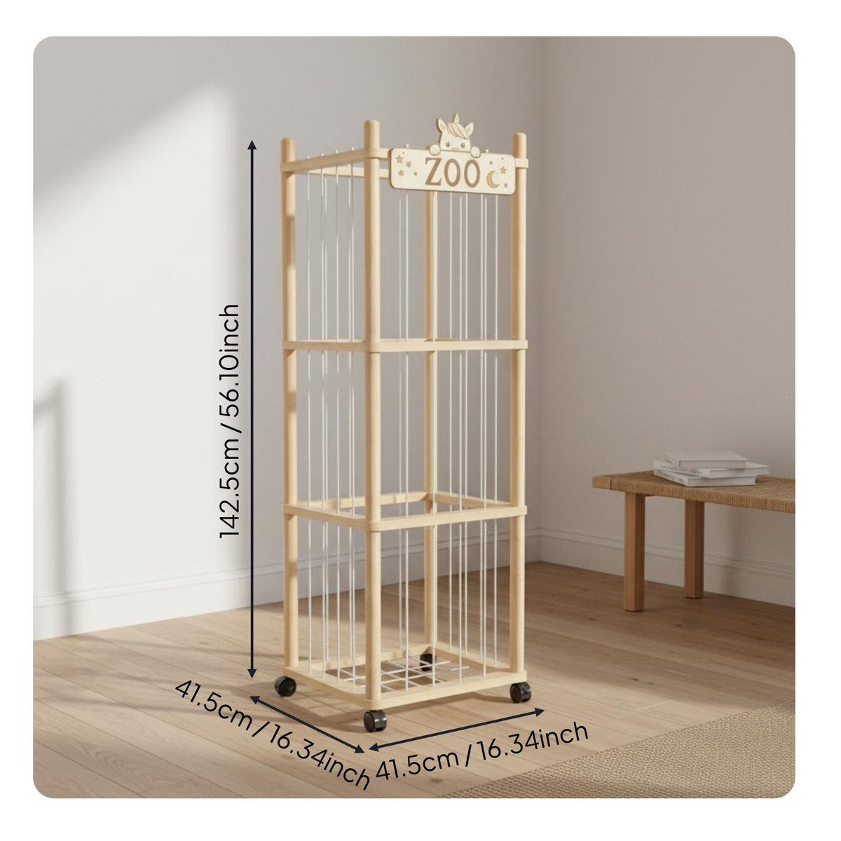 Wooden Toy Storage Unit Sturdy and Soft Toy Storage Cage Easy Assembly Stuffed Animal Zoo for Young Children