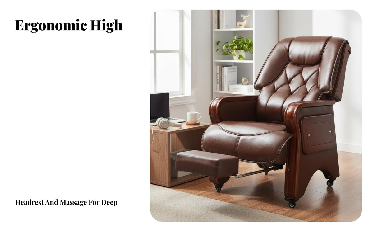 Massage Function Managerial Reclining Chair 360-Degree rotating Highspinal Reclining Chair with Footrest Padded Armrests Office Furniture Ergonomic Design for Managerials, Study Room, Relaxation