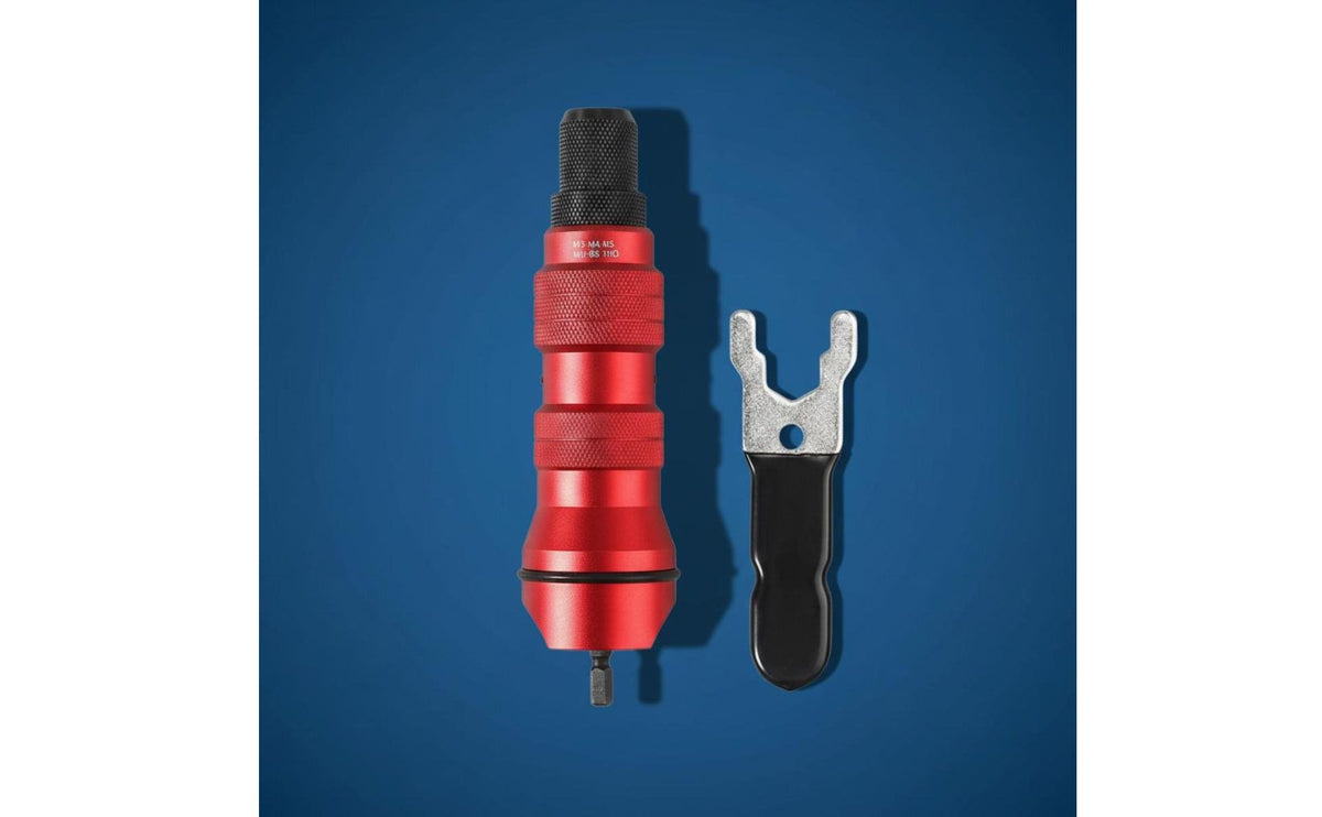 Multi-Size Compatibility Drill Rivet Nut Adapter Professional-Grade Rivet Nut Adapter Includes Mandrels Nutsert Drill Attachment Long-Lasting Aluminum Body for Workshop, Garage