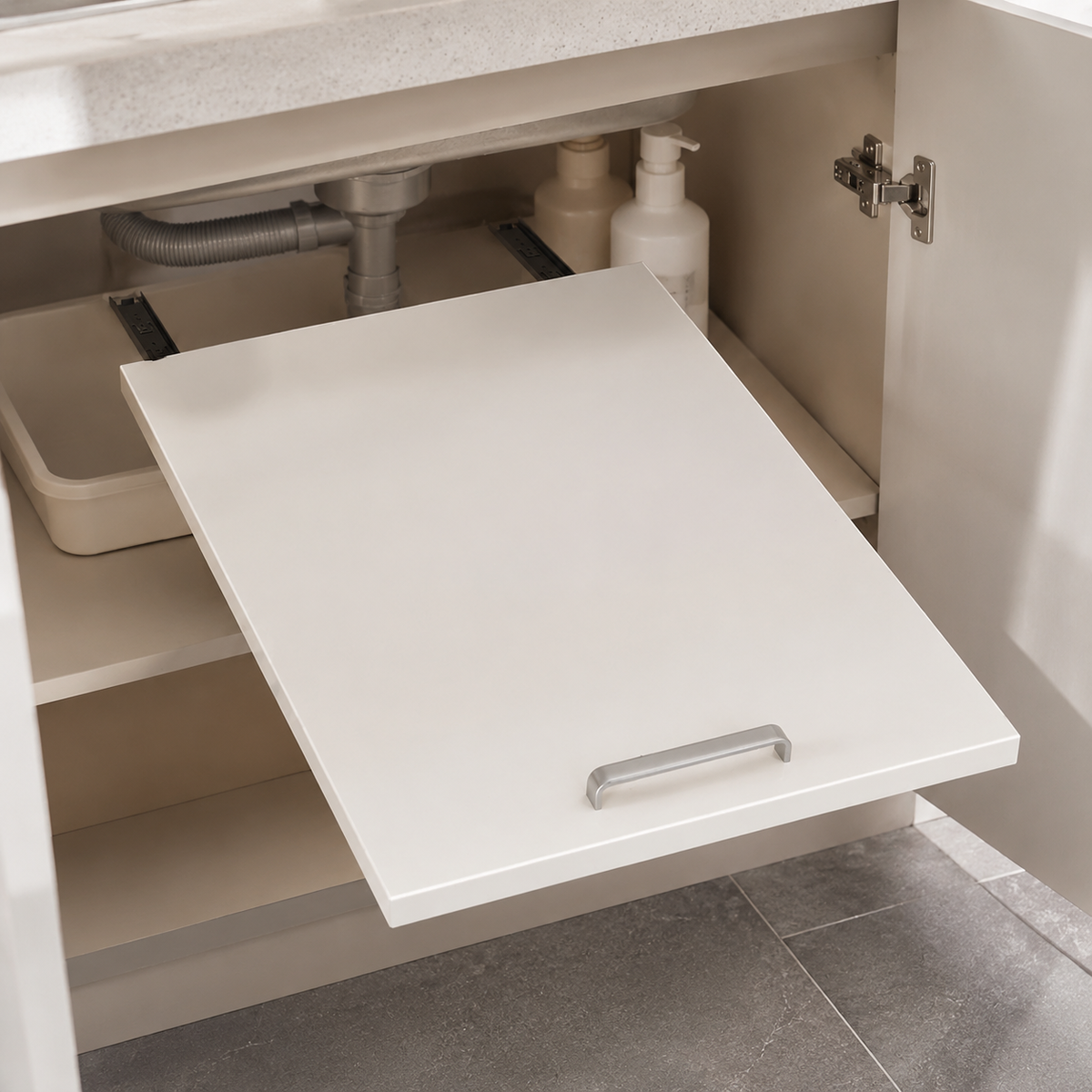 Heavy-duty shelf slide, 1-stage telescopic drawer for cabinet, extendable cabinet basket with ball bearings, white